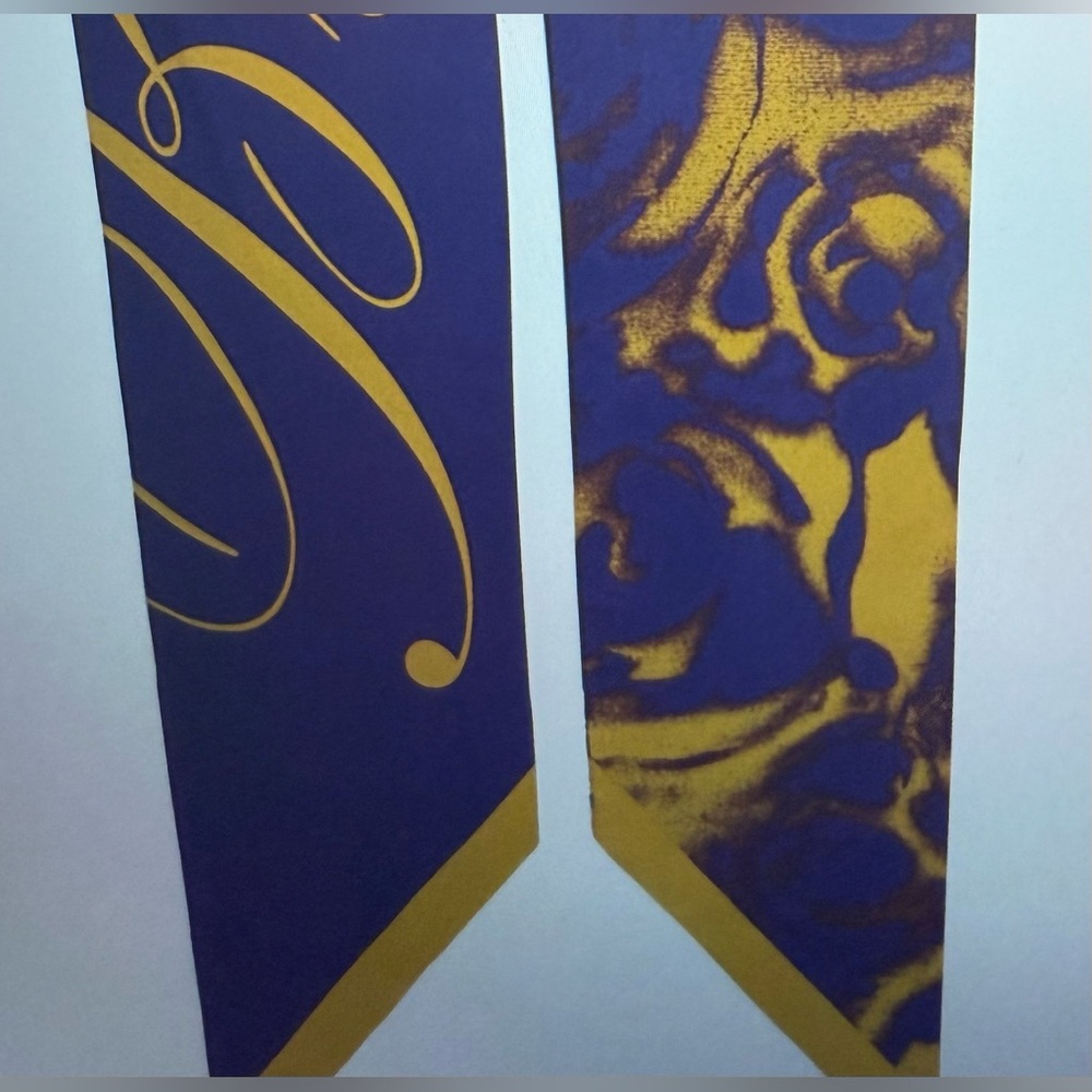 Burberry,‎ new with tags and gift box 100% silk scarf, purple and gold - Picture 3 of 8